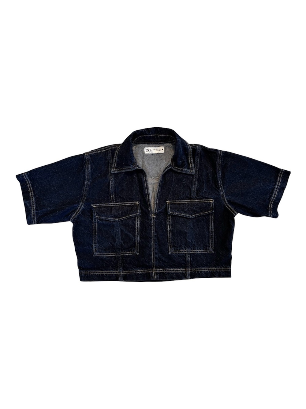 Zara Dark Blue Denim Crop Shirt